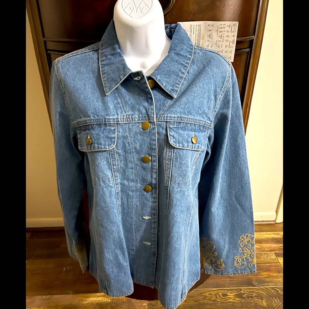 Denim & Co Designer Stitching Jean Jacket Sz S